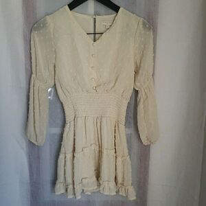 Chelsea & Violet Girls Dress Size M Peasant Smocked Waist Cream Ivory